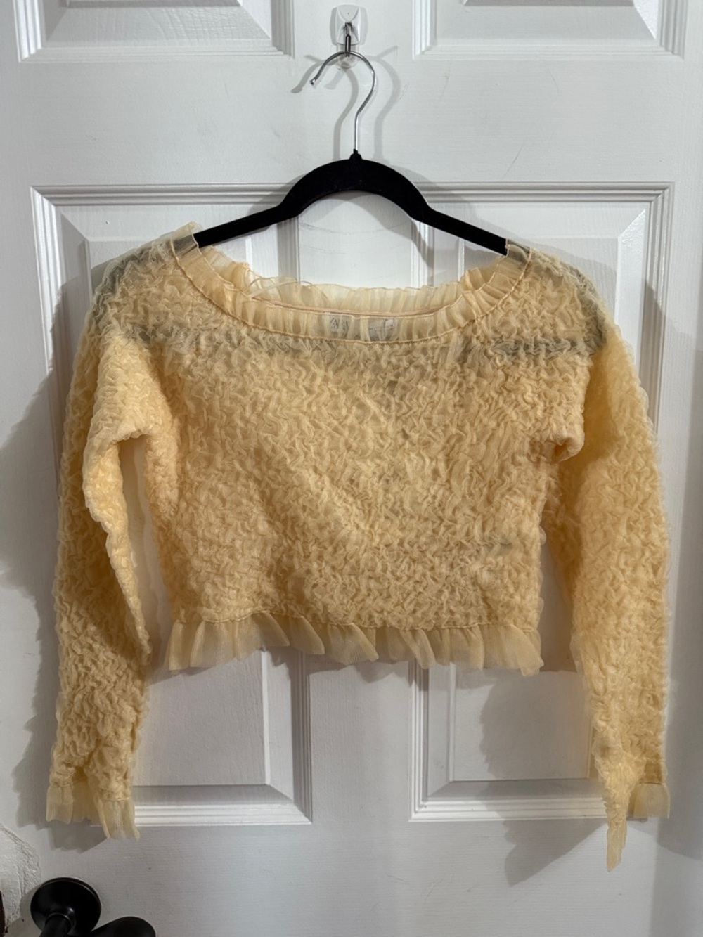 Zara Ruffled Crewneck Women's Top in Pale Yellow